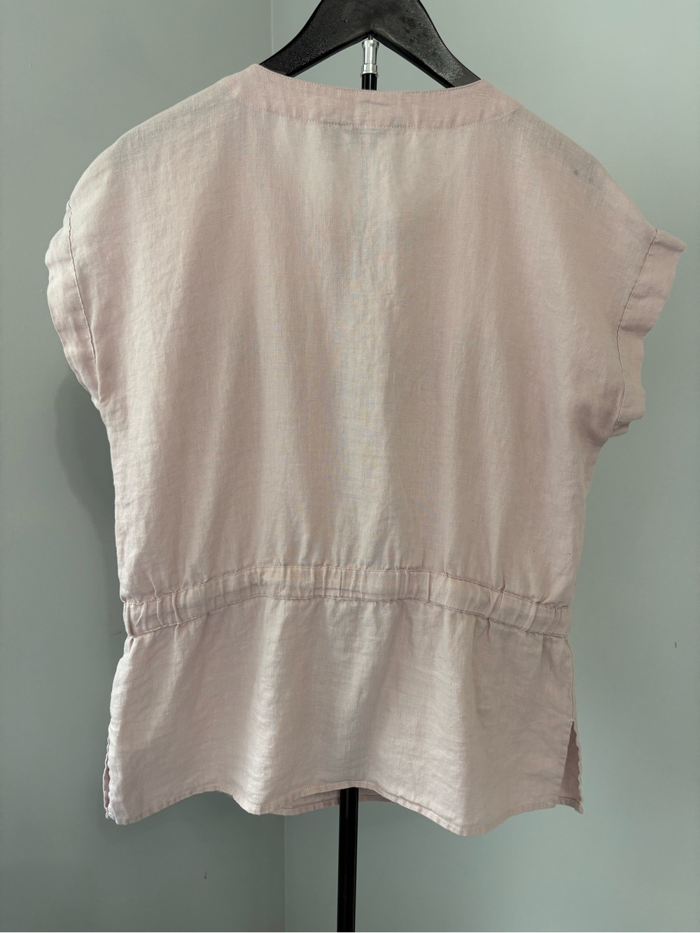 Ellen Tracy 100% Linen Utility Tunic Top Size S Pale Pink Drawstring Coastal - Picture 3 of 8
